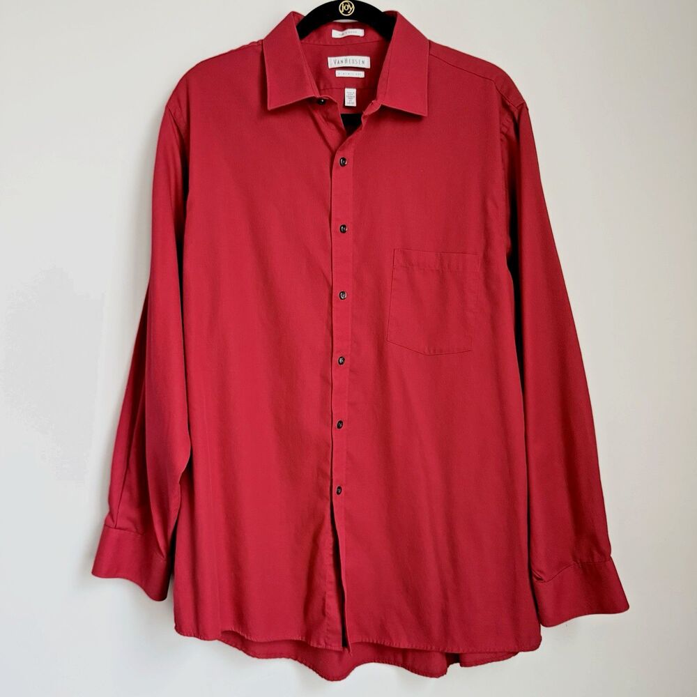 Van Heusen Pin Cord Dress Shirt Mens 17 34-35 Berry Red Wrinkle Free Classic Fit